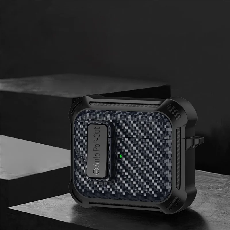 Per Apple AirPods 3 Pressing Buckle TPU+PC Protective Case Carbon Fiber Texture Bluetooth Earphone Cover - Zaffiro