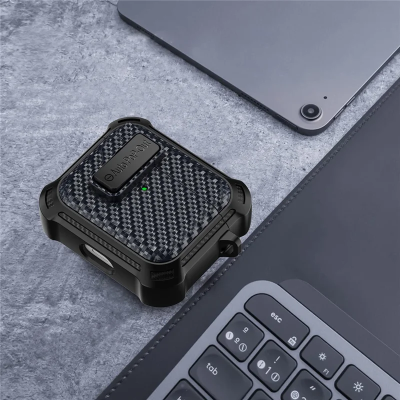 Per Apple AirPods 3 Pressing Buckle TPU+PC Protective Case Carbon Fiber Texture Bluetooth Earphone Cover - Zaffiro