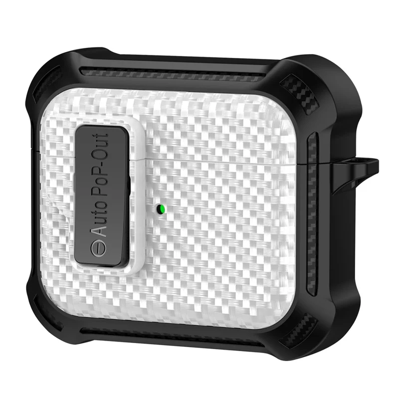 For Apple AirPods 3 Pressing Buckle TPU+PC Protective Case Carbon Fiber Texture Bluetooth-compatible Earphone Cover - White
