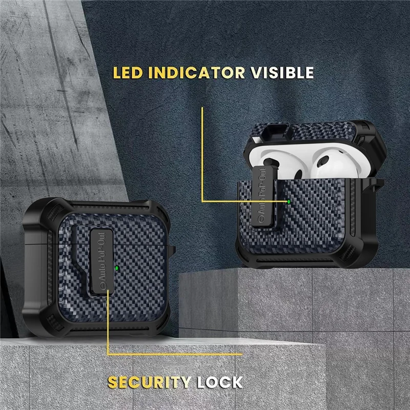 For Apple AirPods 3 Pressing Buckle TPU+PC Protective Case Carbon Fiber Texture Bluetooth-compatible Earphone Cover - White