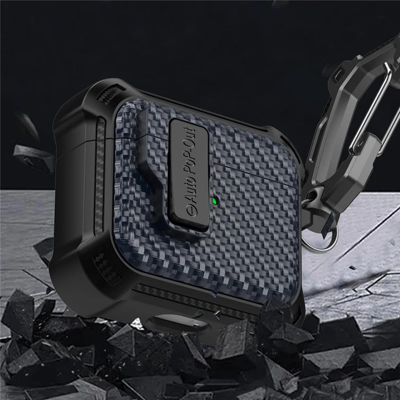 For Apple AirPods 3 Pressing Buckle TPU+PC Protective Case Carbon Fiber Texture Bluetooth-compatible Earphone Cover - White