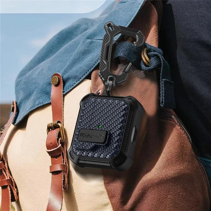 For Apple AirPods 3 Pressing Buckle TPU+PC Protective Case Carbon Fiber Texture Bluetooth-compatible Earphone Cover - White