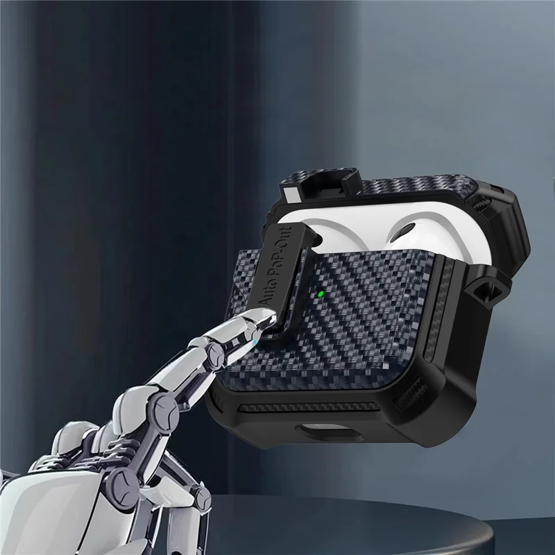 For Apple AirPods 3 Pressing Buckle TPU+PC Protective Case Carbon Fiber Texture Bluetooth-compatible Earphone Cover - White