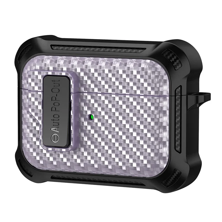 Pour Apple AirPods Pro Texture en fibre de carbone TPU+PC Housse anti-chute Boucle de pression Étui pour écouteurs - Violet