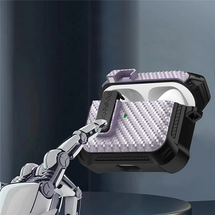 Pour Apple AirPods Pro Texture en fibre de carbone TPU+PC Housse anti-chute Boucle de pression Étui pour écouteurs - Violet