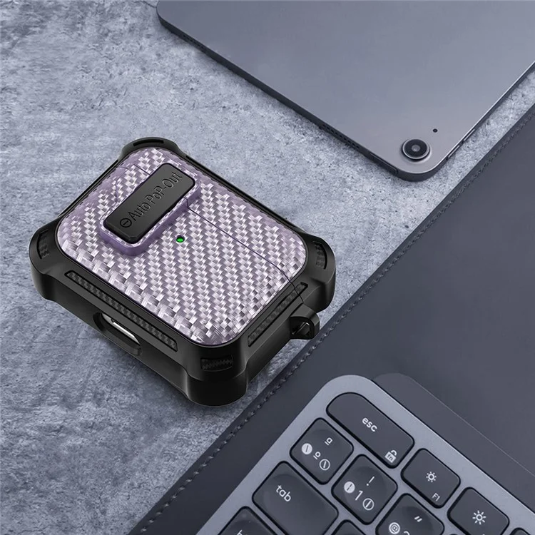 Pour Apple AirPods Pro Texture en fibre de carbone TPU+PC Housse anti-chute Boucle de pression Étui pour écouteurs - Violet