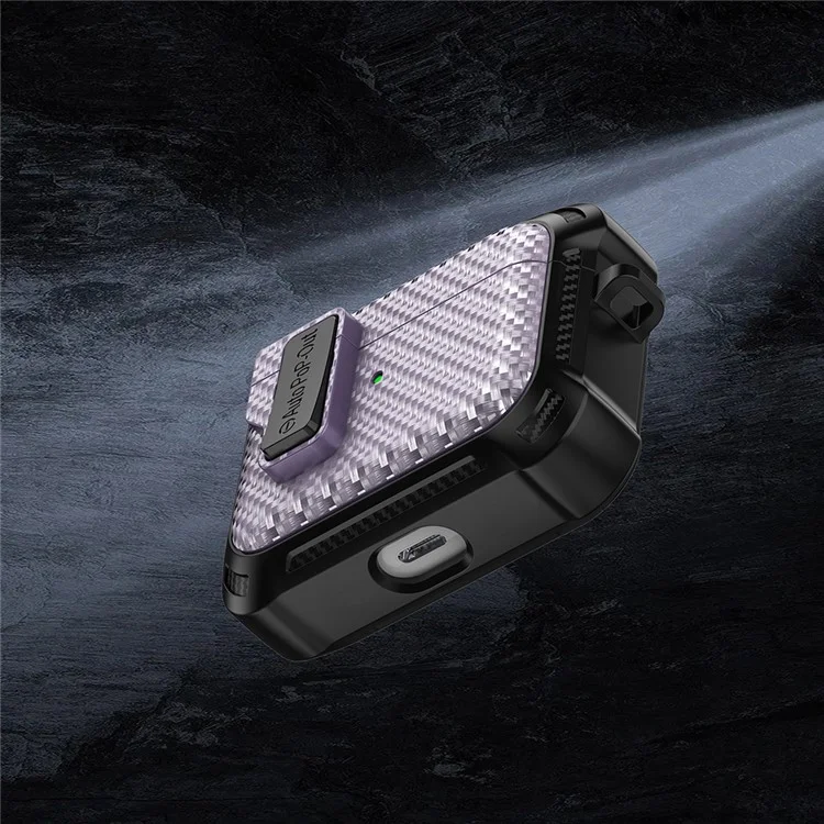 Pour Apple AirPods Pro Texture en fibre de carbone TPU+PC Housse anti-chute Boucle de pression Étui pour écouteurs - Violet