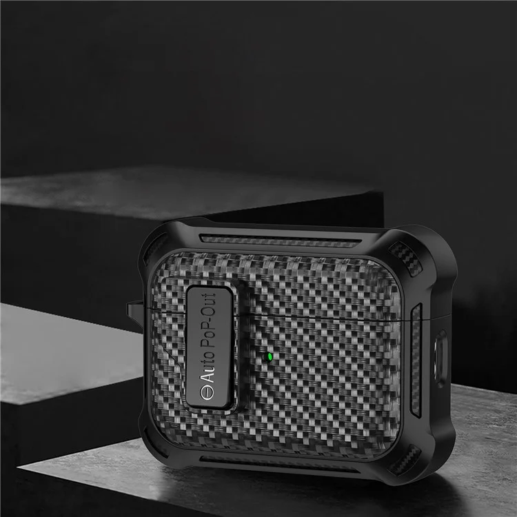 Für AirPods Pro 2 Pressing Buckle Wireless Earphone Anti-drop Case Carbon Fiber Texture TPU+PC Cover - Schwarz