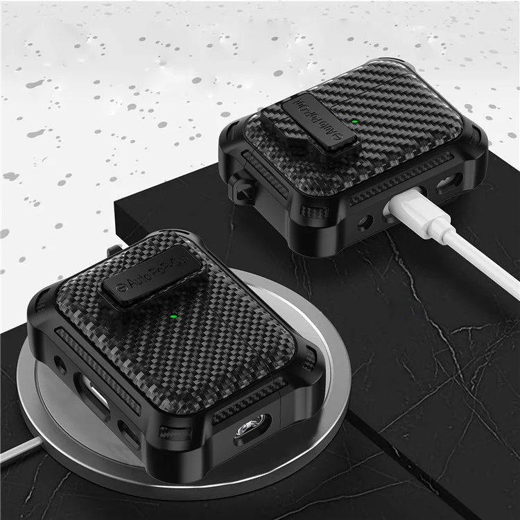 Für AirPods Pro 2 Pressing Buckle Wireless Earphone Anti-drop Case Carbon Fiber Texture TPU+PC Cover - Schwarz