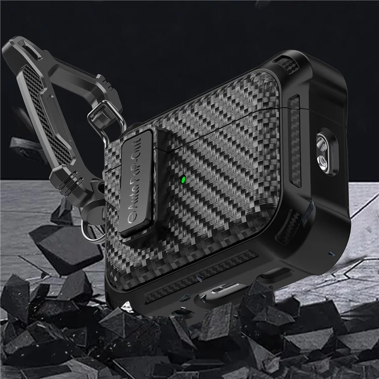 Für AirPods Pro 2 Pressing Buckle Wireless Earphone Anti-drop Case Carbon Fiber Texture TPU+PC Cover - Schwarz