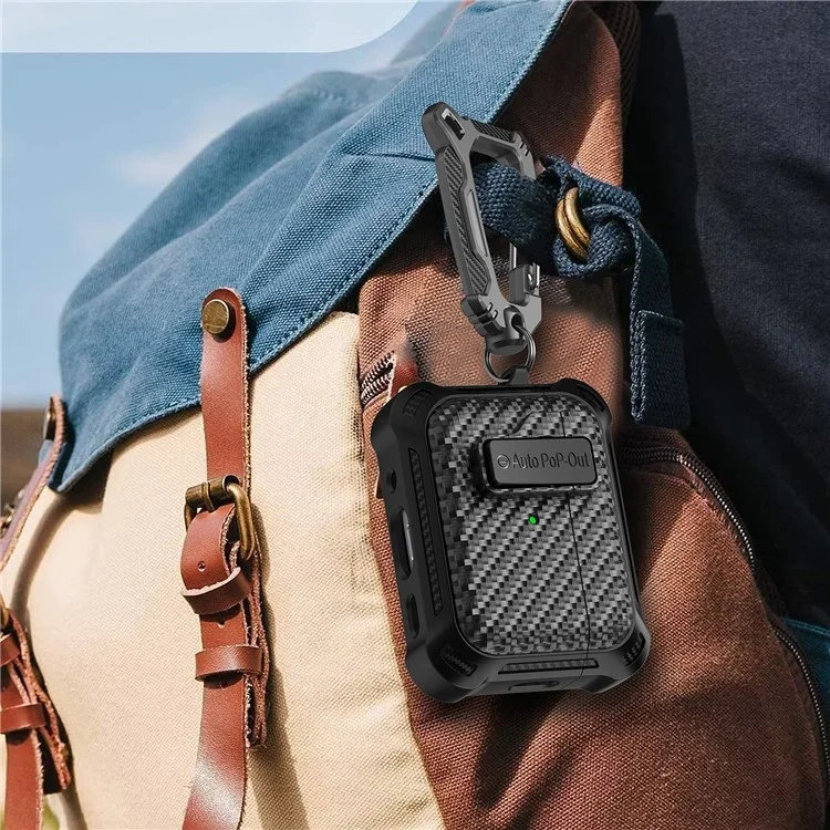 Für AirPods Pro 2 Pressing Buckle Wireless Earphone Anti-drop Case Carbon Fiber Texture TPU+PC Cover - Schwarz