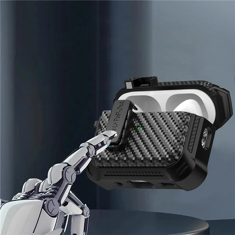 Für AirPods Pro 2 Pressing Buckle Wireless Earphone Anti-drop Case Carbon Fiber Texture TPU+PC Cover - Schwarz
