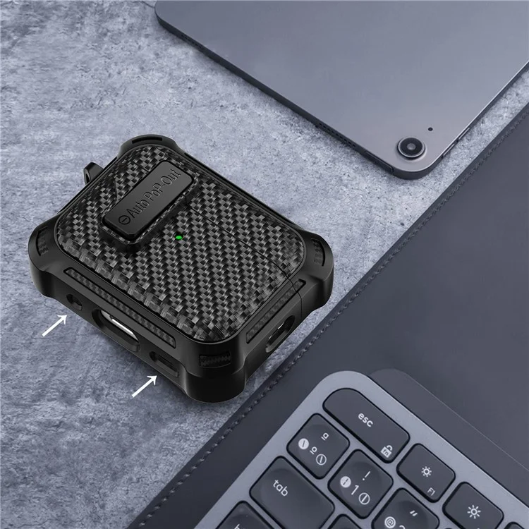 Für AirPods Pro 2 Pressing Buckle Wireless Earphone Anti-drop Case Carbon Fiber Texture TPU+PC Cover - Schwarz