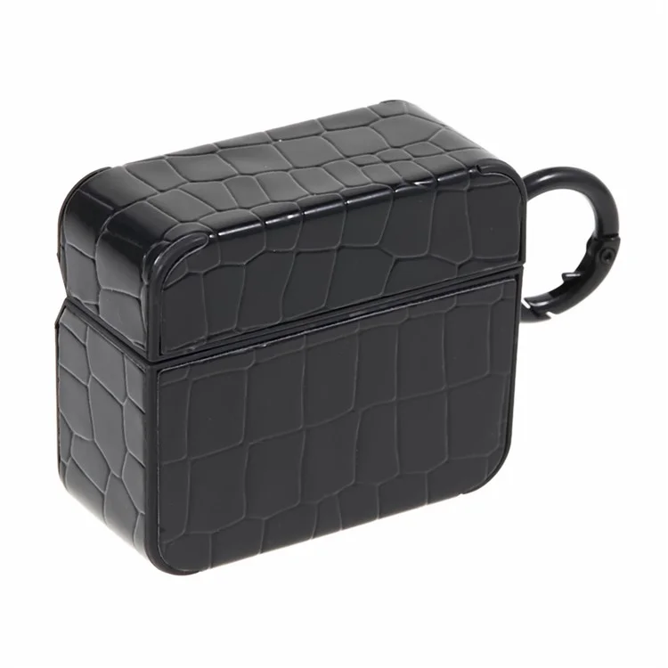 Para el estuche de auriculares AirPods Pro de Apple, funda de TPU con textura de cocodrilo y decoración de gemas, funda protectora TWS para auriculares - negro
