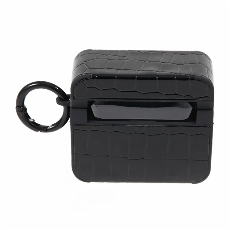 Para el estuche de auriculares AirPods Pro de Apple, funda de TPU con textura de cocodrilo y decoración de gemas, funda protectora TWS para auriculares - negro