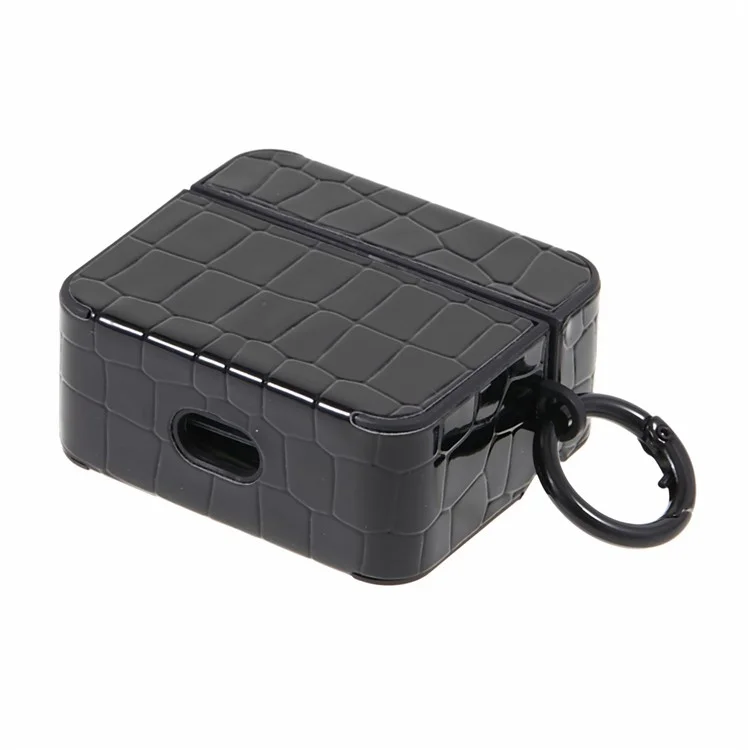 Para el estuche de auriculares AirPods Pro de Apple, funda de TPU con textura de cocodrilo y decoración de gemas, funda protectora TWS para auriculares - negro