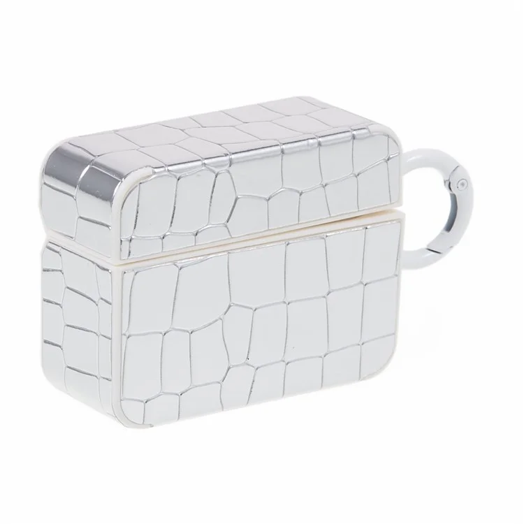 Custodia per auricolari per Apple AirPods 3, decorazione in texture coccodrillo e gemma Bluetooth Earbud TPU Cover - Argento