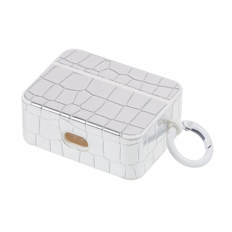 Custodia per auricolari per Apple AirPods 3, decorazione in texture coccodrillo e gemma Bluetooth Earbud TPU Cover - Argento