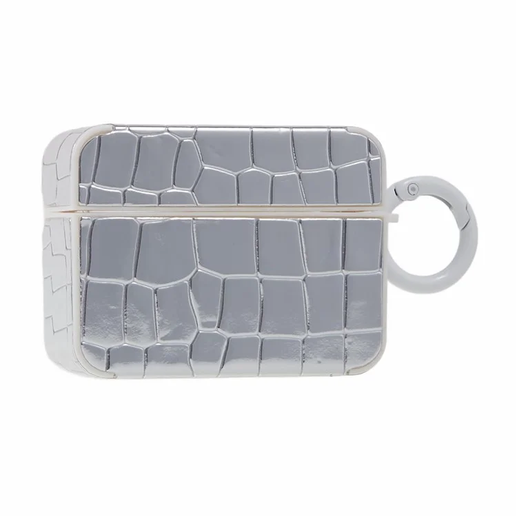 Custodia per auricolari per Apple AirPods 3, decorazione in texture coccodrillo e gemma Bluetooth Earbud TPU Cover - Argento