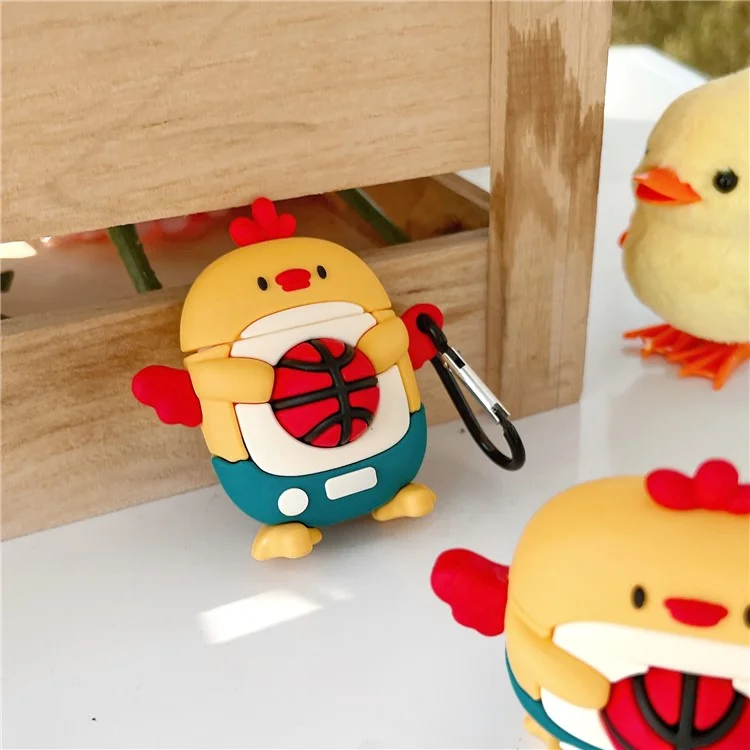 Étui pour écouteurs pour Apple AirPods avec boîtier de charge (2016) / (2019) / AirPods avec boîtier de charge sans fil (2019), étui en silicone en forme de football-poulet avec mousqueton