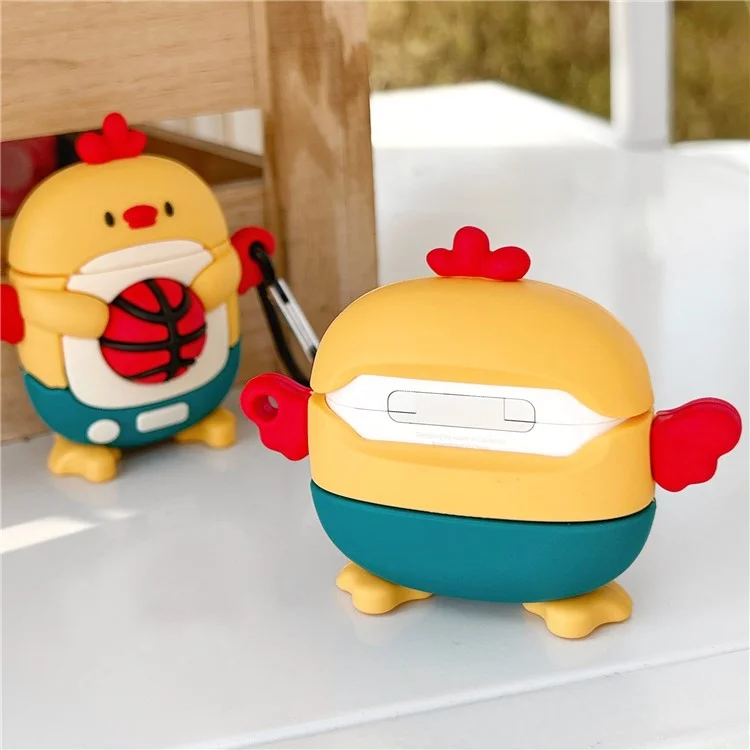 Étui pour écouteurs pour Apple AirPods avec boîtier de charge (2016) / (2019) / AirPods avec boîtier de charge sans fil (2019), étui en silicone en forme de football-poulet avec mousqueton