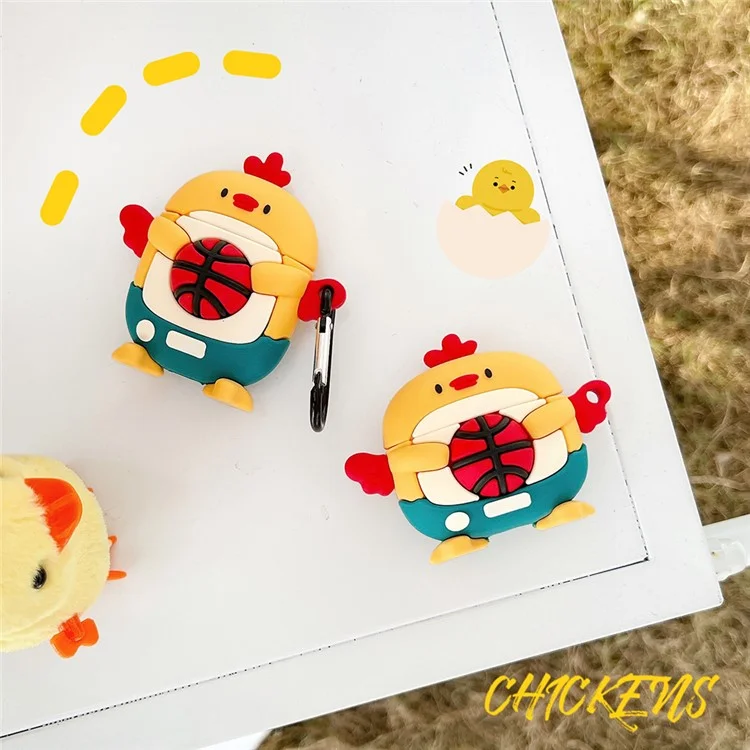Étui pour écouteurs pour Apple AirPods avec boîtier de charge (2016) / (2019) / AirPods avec boîtier de charge sans fil (2019), étui en silicone en forme de football-poulet avec mousqueton