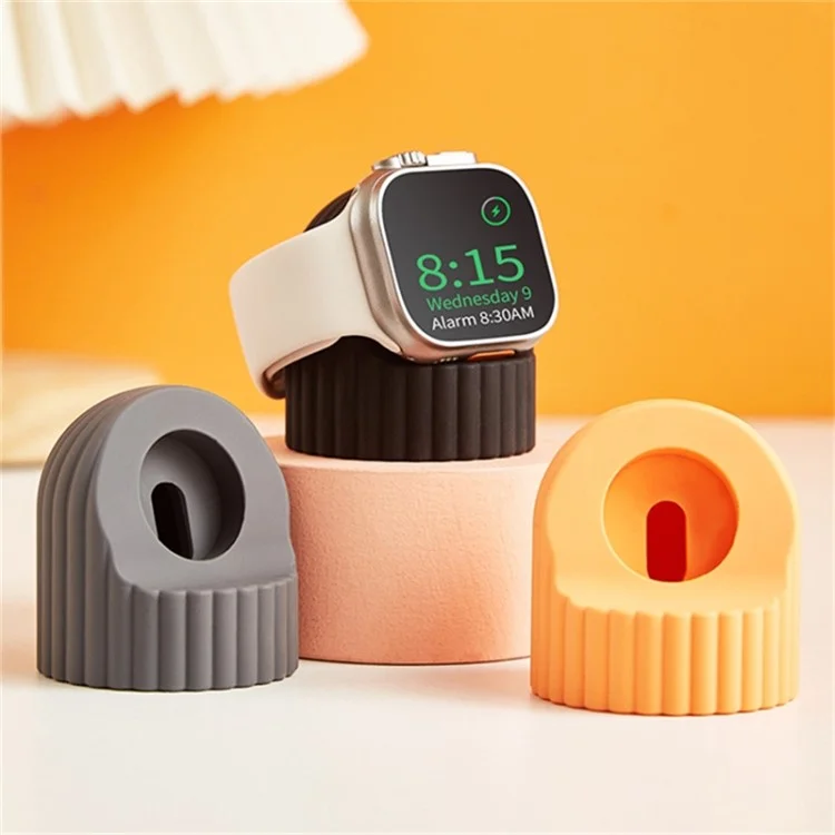 Charger Stand for Apple Watch Wave Texture Silicone Dock Holder Desk Stand Charging Station Dock Holder - White