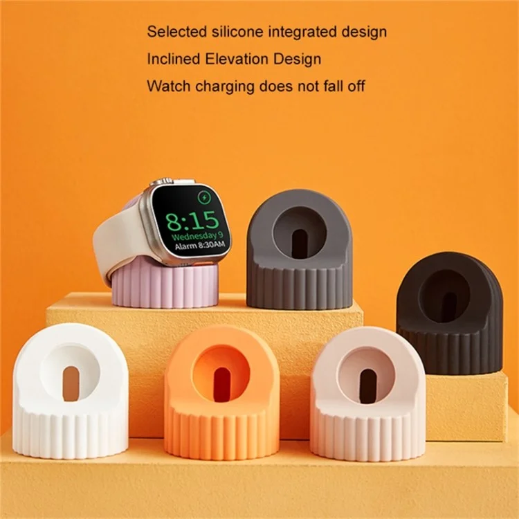 Charger Stand for Apple Watch Wave Texture Silicone Dock Holder Desk Stand Charging Station Dock Holder - White