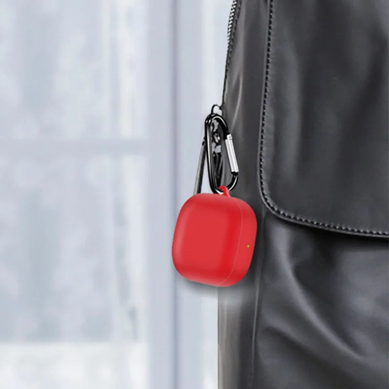 For Samsung Galaxy Buds2 Pro / Buds 2 / Live / Pro Silicone Cover Bluetooth-compatible Earphone Anti-drop Case with Anti-lost Buckle - Red