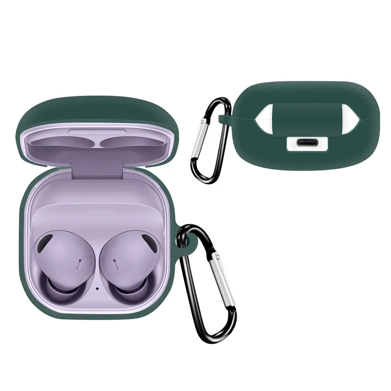 For Samsung Galaxy Buds2 Pro / Buds 2 / Live / Pro Silicone Cover Bluetooth-compatible Earphone Anti-drop Case with Anti-lost Buckle - Red