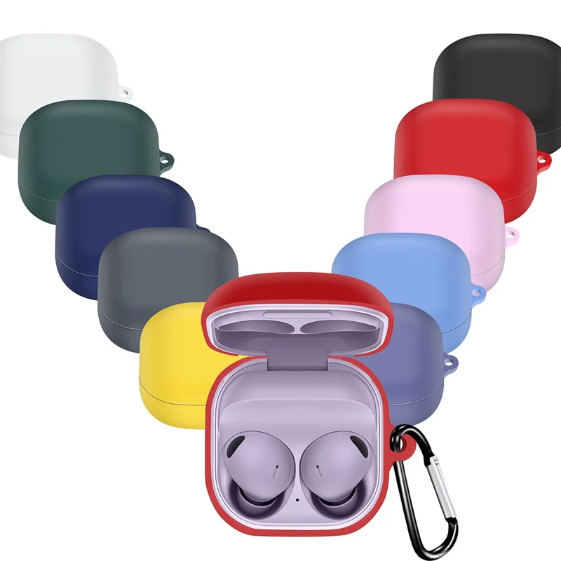 For Samsung Galaxy Buds2 Pro / Buds 2 / Live / Pro Silicone Cover Bluetooth-compatible Earphone Anti-drop Case with Anti-lost Buckle - Red