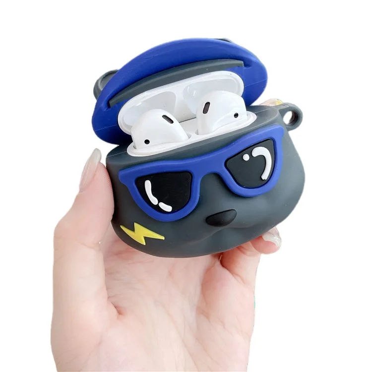 Estojo para Fones de Ouvido para Apple AirPods com Estojo de Carregamento (2016) / (2019) / AirPods com Estojo de Carregamento sem Fio (2019), Capa de Silicone Little Bear com Chaveiro