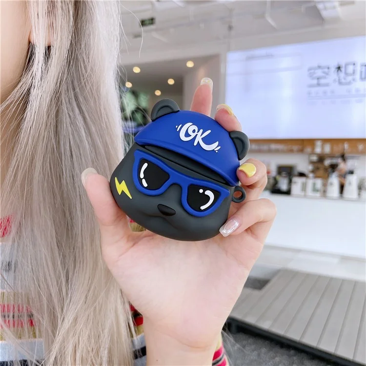 Estojo para Fones de Ouvido para Apple AirPods com Estojo de Carregamento (2016) / (2019) / AirPods com Estojo de Carregamento sem Fio (2019), Capa de Silicone Little Bear com Chaveiro