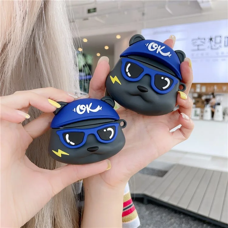 Estojo para Fones de Ouvido para Apple AirPods com Estojo de Carregamento (2016) / (2019) / AirPods com Estojo de Carregamento sem Fio (2019), Capa de Silicone Little Bear com Chaveiro