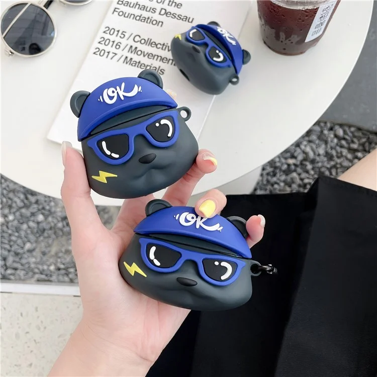 Estojo para Fones de Ouvido para Apple AirPods com Estojo de Carregamento (2016) / (2019) / AirPods com Estojo de Carregamento sem Fio (2019), Capa de Silicone Little Bear com Chaveiro