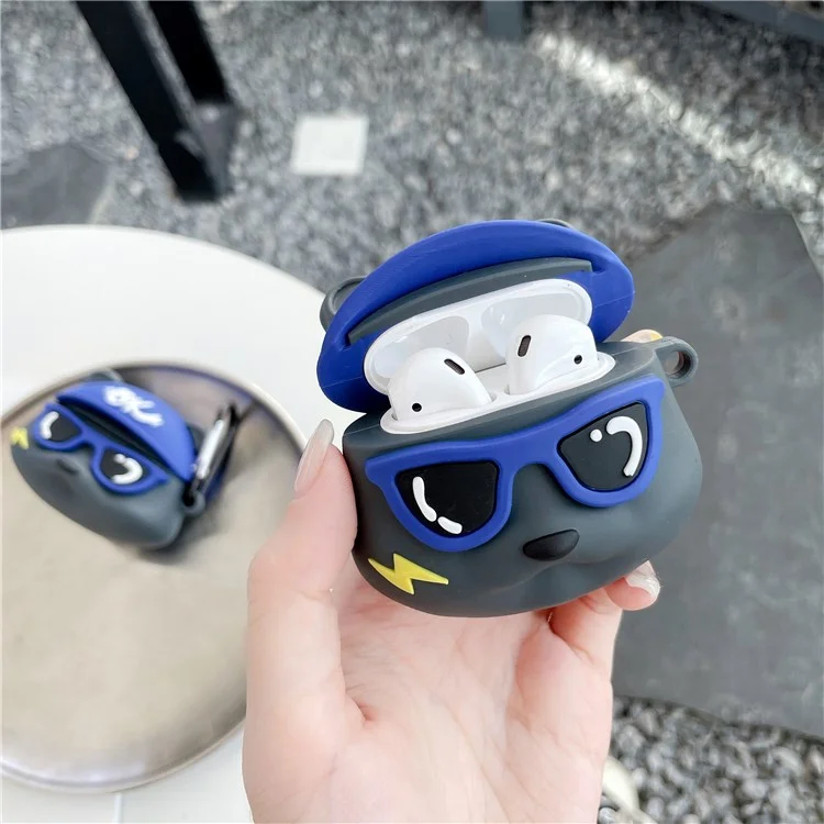 Estojo para Fones de Ouvido para Apple AirPods com Estojo de Carregamento (2016) / (2019) / AirPods com Estojo de Carregamento sem Fio (2019), Capa de Silicone Little Bear com Chaveiro