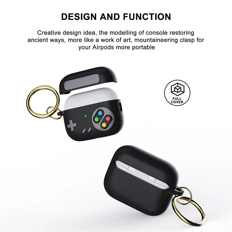 Case de Silicona de Auriculares Para Apple AirPods Pro 2, Game Console Design Aurbuds Cubierta Anti-drop Con Hebilla de Anillo - Negro