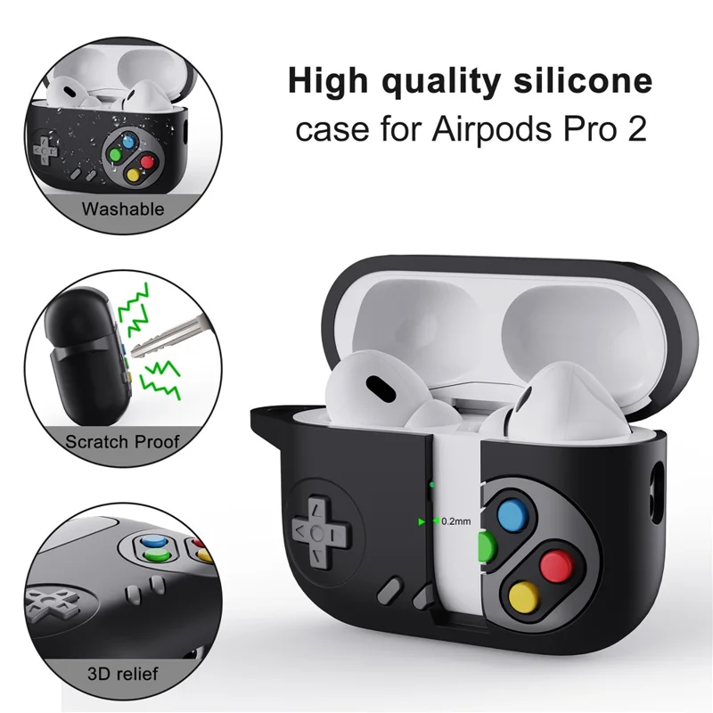 Estojo de Silicone para Fones de Ouvido Apple AirPods Pro (Geração 2) (USB-C) / AirPods Pro 2 / Design de Console de Jogos Pro Fones de Ouvido Anti-Queda com Fivela de Anel - Rosa