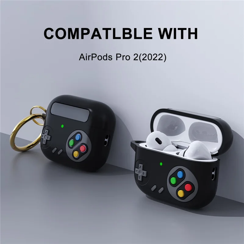 Estojo de Silicone para Fones de Ouvido Apple AirPods Pro (Geração 2) (USB-C) / AirPods Pro 2 / Design de Console de Jogos Pro Fones de Ouvido Anti-Queda com Fivela de Anel - Rosa