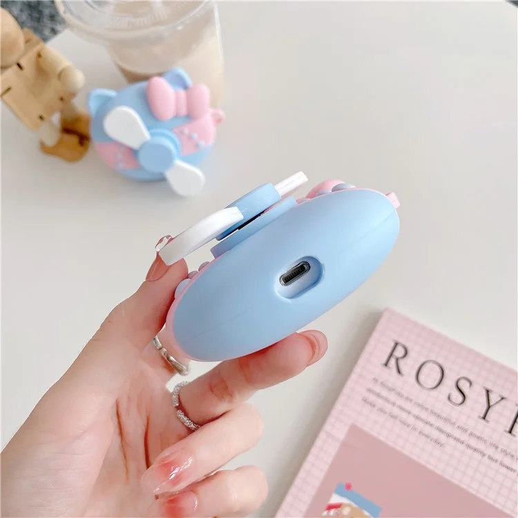 Earphones Case for Apple AirPods 3 , Rotary Fan Design Bluetooth-compatible Earbud Silicone Cover with Carabiner