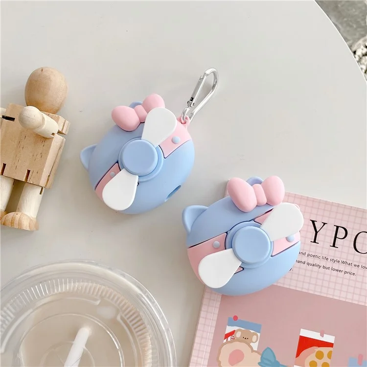 Earphones Case for Apple AirPods 3 , Rotary Fan Design Bluetooth-compatible Earbud Silicone Cover with Carabiner