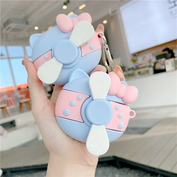 Earphones Case for Apple AirPods 3 , Rotary Fan Design Bluetooth-compatible Earbud Silicone Cover with Carabiner