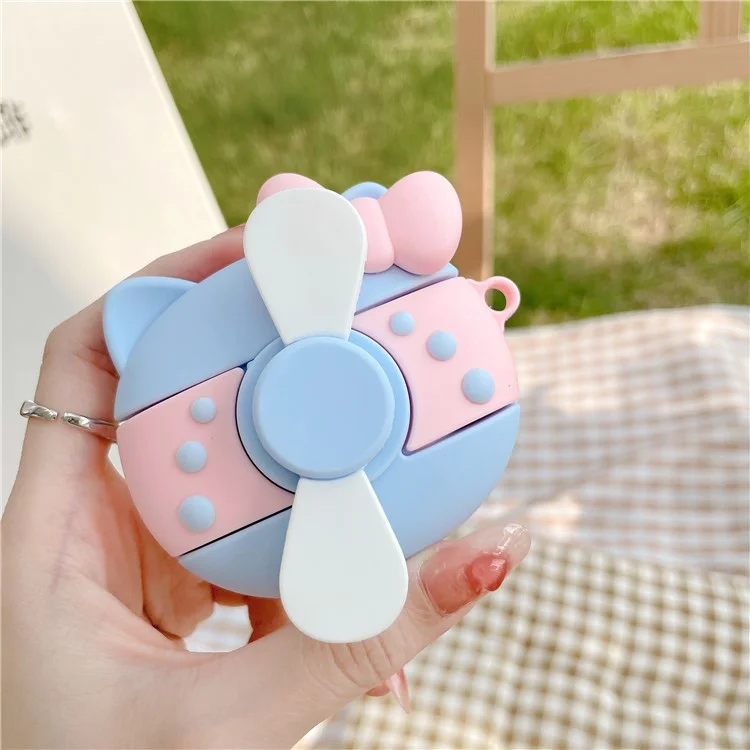 Earphones Case for Apple AirPods 3 , Rotary Fan Design Bluetooth-compatible Earbud Silicone Cover with Carabiner