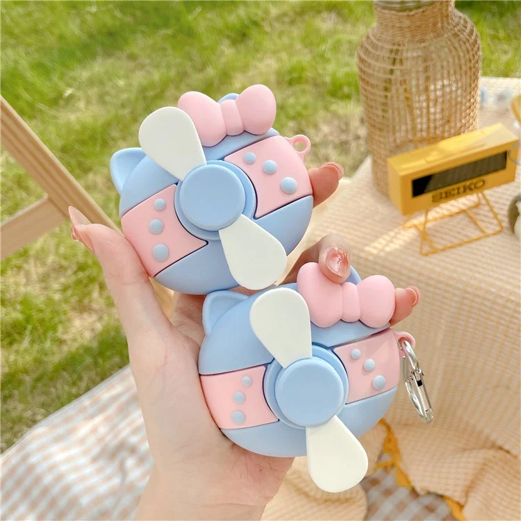 Silicone Earphones Case for Apple AirPods Pro , Rotary Fan Design Earbud Anti-drop Cover with Carabiner