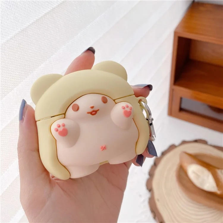 Anti-drop Silikon-Hülle für Apple AirPods 3, Cape Bear Design Bluetooth-Ohrstöpsel-Cover mit Karabiner