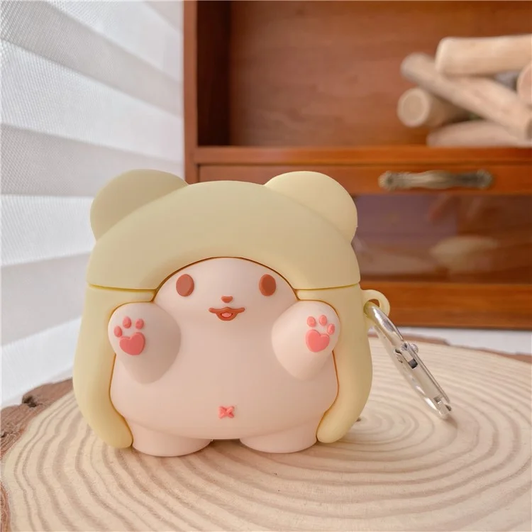 Anti-drop Silikon-Hülle für Apple AirPods 3, Cape Bear Design Bluetooth-Ohrstöpsel-Cover mit Karabiner