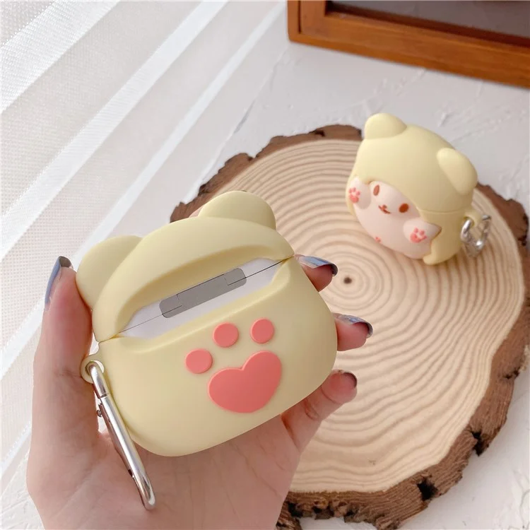 Anti-drop Silikon-Hülle für Apple AirPods 3, Cape Bear Design Bluetooth-Ohrstöpsel-Cover mit Karabiner