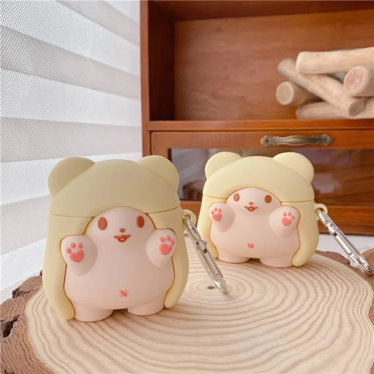 Anti-drop Silikon-Hülle für Apple AirPods 3, Cape Bear Design Bluetooth-Ohrstöpsel-Cover mit Karabiner