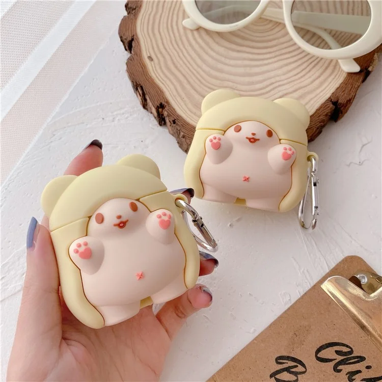 Anti-drop Silikon-Hülle für Apple AirPods 3, Cape Bear Design Bluetooth-Ohrstöpsel-Cover mit Karabiner
