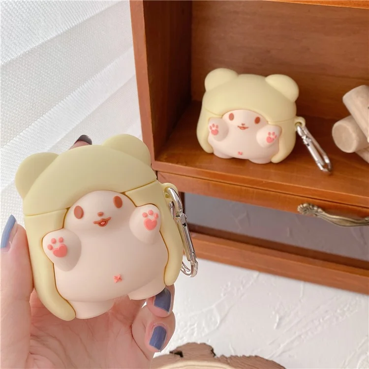 Anti-drop Silikon-Hülle für Apple AirPods 3, Cape Bear Design Bluetooth-Ohrstöpsel-Cover mit Karabiner